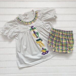 VGUC Soft Stretchy Mardi Gras New Orleans NOLA Dress & Bloomer Set